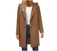 KODMNSW Wollmantel Damen Lang Dufflecoat Fleecemantel mit Kapuze V-Ausschnitt Elegant Trenchcoat Warme Wintermantel Frauen Mäntel Übergangsmantel Wolljacke Lang Herbst Winter Mäntel Kaffee XXL