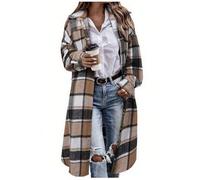 KODMNSW Wollmantel Damen Lang Fleecemantel Karierte Vintage Dufflecoat Casual Strickjacke Warm Trenchcoat Frau Winter Mantel mit Knopf Kuscheljacke Übergangsmantel Softshelljacke Braun XL
