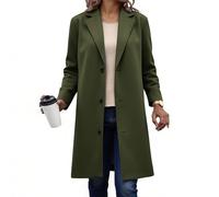KODMNSW Wollmantel Damen Lang Fleecemantel Winterjacke V-Ausschnitt Elegant Dufflecoat Warm Wolljacke Einfarbig Wintermantel Trenchcoat Frau Winter Mantel mit Gefüttert Schulterpolster Armeegrün XL
