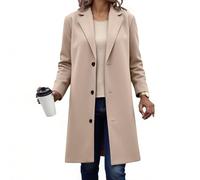 KODMNSW Wollmantel Damen Lang Fleecemantel Winterjacke V-Ausschnitt Elegant Dufflecoat Warm Wolljacke Einfarbig Wintermantel Trenchcoat Frau Winter Mantel mit Gefüttert Schulterpolster Khaki XL