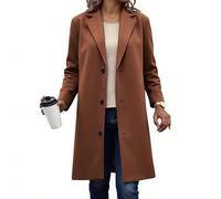 KODMNSW Wollmantel Damen Lang Fleecemantel Winterjacke V-Ausschnitt Elegant Dufflecoat Warm Wolljacke Einfarbig Wintermantel Trenchcoat Frau Winter Mantel mit Gefüttert Schulterpolster Braun 4XL