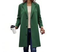 KODMNSW Wollmantel Damen Lang Fleecemantel Winterjacke V-Ausschnitt Elegant Dufflecoat Warm Wolljacke Einfarbig Wintermantel Trenchcoat Frau Winter Mantel mit Gefüttert Schulterpolster Grün XL