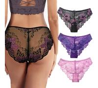 KOEMCY 3 Stück Unterhosen Damen Spitze Seamless Slips Damen V Taille Spitzen Nahtlose Hipster Unterhosen Mehrpack Atmungsaktiv Unterhosen Thong Unterwäsche Frauen(S)