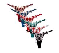 KOEMCY 5 Stück Slips Mehrpack Unterhosen Damen String Tanga mit Schmetterling Stickerei Nahtlos Pantys Hipster Unterwäsche Baumwolle Thong für Alltag