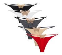 KOEMCY 5 Stück Slips Mehrpack Unterhosen Damen String Tanga mit Schmetterling Stickerei Nahtlos Pantys Hipster Unterwäsche Baumwolle Thong für Alltag