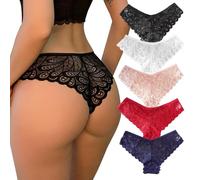 KOEMCY 5 Stück Unterhosen Damen Slips Mehrpack Spitze Pantys Hipster Nahtlos Baumwolle Unterwäsche Atmungsaktiv Komfortabel Alltag