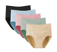 KOEMCY 5er Pack Damen Hohe Taille Slips Nahtlose Panties Baumwolle Unterhosen Perioden Unterhosen Miederhose Atmungsaktive Slips Hipster (L)