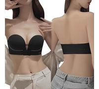 KOEMCY BH Damen Ohne Bügel Push Up Gepolstert Bandeau Bralette Trägerloser mit Rutschfester Silikon Transparente Abnehmbare Träger Soft Seamless Strapless Bra (Schwarz M)