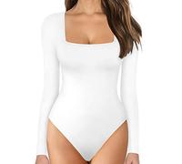 KOEMCY Body Damen Langarm, Bodysuit Oberteil Body Sexy Damenbody Schmal Bodysuits Tops Unterziehbody Elegant Langarmbody für Frauen Langarm (Weiß, XL)