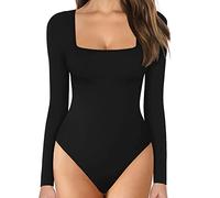 KOEMCY Body Damen Langarm, Bodysuit Oberteil Body Sexy Damenbody Schmal Bodysuits Tops Unterziehbody Elegant Langarmbody für Frauen Langarm (Schwarz, S)