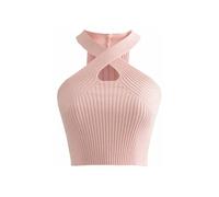 KOEMCY Crop Top Damen Ärmellos Bauchfrei Knitted Sexy Camisole Tank Top Casual Unterhemd (Rosa)