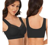 KOEMCY Damen BHS ohne Bügel Seamless Bra Bralette Starker Halt Nahtloser BH Komfort Soft Bra Minimizer Breite Träger Sport Bustier Atmungsaktiv (Schwarz/L)