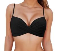 KOEMCY Damen Bikini Oberteil Schwarz Verstellbare Breite Träger V-Ausschnitt Bralette Push-Up Support für Strand Vacation Bademode Bikini Top (XL)