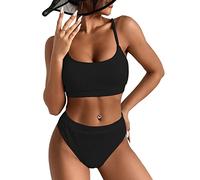 KOEMCY Damen Bikini Set High Waist Schwimmanzug Trendy Sexy Bademode Zweiteiliger Badeanzug Triangel Bikini Swimsuit Beachwear (Schwarz,M)