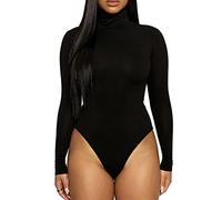KOEMCY Damen Body Langarm Bodysuit Rollkragen Jumpsuit Elegant Schmal Bodysuits Tops Shapewear Overall Pullover Unterzieh Body Tops Freizeit Bodysuit (Schwarz,XL)