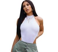 KOEMCY Damen Body Sexy Dessous Bodysuit Kurzarm Jumpsuit Ärmellos Bodies Elegant Oberteile Overall Nachtwäsche Unterziehbody Bluse Tops Turtleneck Body Shaper (Weiß,M)