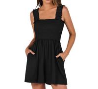 KOEMCY Damen Jumpsuit Strampler Ärmellos Rückenfrei Quadratische Hals ärmellos lose kurze Tank Tops Bodysuit Sommer Casual Smocked Rompers mit Taschen für Yoga Sport Workout (Schwarz M)