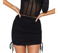 KOEMCY Damen Minirock Bodycon Bleistiftrock Hohe Taille Mit Seitlichem Kordelzug - Enger Figurbetonter Rock für Party und Freizeit (Schwarz, M)
