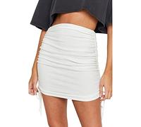 KOEMCY Damen Minirock Bodycon Bleistiftrock Kurzes Rock Hohe Taille Röcke Seitlicher Kordelzug Freizeitrock Enger Figurbetonter Rock Party Sexy Mini Röcke (Weiß,M)