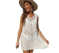 KOEMCY Damen Strandkleid Bikini Cover Ups Sexy V Ausschnitt Strandkleid Cutout Crochet Strandkleider Badeanzug Cover-Ups (Weiß)