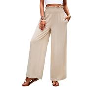 KOEMCY Hosen Damen Sommerhose Palazzo Weite Bein Marlenehose mit Elastischem Bund Leicht Luftig Culotte Plissee Hose Leinen Strand Büro Elegant Reisen