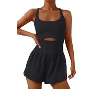 KOEMCY Jumpsuit Damen Elegant Kurz Eng Ärmellose Rückenfrei Yoga Bodysuit Sexy Stretch Ganzkörperanzug Einteiler Romper für Fitness Workout Sport (L)