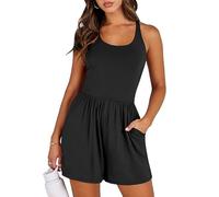 KOEMCY Jumpsuit Damen Kurz Sommer Outfit Slim Tank Ruched Hosenbein Overalls Ärmelloser Dehnbarer mit Taschen Strampler Casual Locker Lässig (XL)