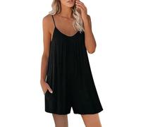 KOEMCY Jumpsuit Damen Sommer Kurz Vausschnitt Träger Onesie Romper Freizeit Kurzer Hosenanzug Elegant Jumpsuite Overall Schicke Einteiler Playsuit Locker Hosenrock Spaghetti(M)
