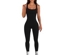 KOEMCY Jumpsuit Damen Sommer Lang Gerippter Träger Overall Sportlich Hosenanzug Figurbetont Einteiler Romper Bodycon Jumpsuits Onesie Turnanzug Fitness Outfit