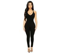 KOEMCY Jumpsuit Damen Sommer Lang Vausschnitt Träger Overall Sportlich Elegant Hosenanzug Figurbetont Jumpsuits Bodycon Einteiler Romper Outfit Freizeitanzug Abendmode Party