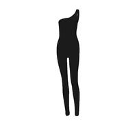 KOEMCY Jumpsuit Damen Sport Lang Bodysuit Eine Schulter Overall Sommer Hosenanzug Romper Playsuit Ärmellos Stretch Bodycon Tank Top Sportanzug (Schwarz, S)
