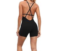 KOEMCY Jumpsuit Kurz Damen Sommer Kreuzgurt Rücken Hosenanzug Sportlich Elegant Kurzer Body Romper Zweiteiler Outfit Turnanzug Schicke Onesie Jumpsuits