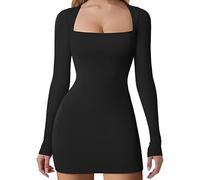 KOEMCY Kleid Damen Langarm Wickelkleid Einfarbige Knielang Elegant Sommerkleider Bohemian Tunikakleider Freizeitkleid für Hochzeitsgäste (Schwarz/S)