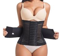 KOEMCY Korsett Damen Bauchweggürtel Damen Fitnessgürtel Schwitzgürtel Sport Waist Trainer Korsett Bauchweg Taillenformer Verstellbarer Body Shaper mit 6 Reihen Haken Bauchweg(Schwarz/S)