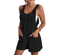 KOEMCY Latzhose Damen Kurz Jumpsuit Sommer Ärmellos Quadratischer Kragen High Waist Loose Overalls Romper Playsuit Shortalls (Schwarz, L)