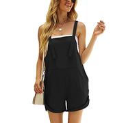 KOEMCY Latzhose Damen Kurze Jumpsuit Ärmellos Overalls Sommer Playsuit Hosenanzug Lässige Hosenträger Shorts Loose Fit Romper mit Taschen (Schwarz, L)