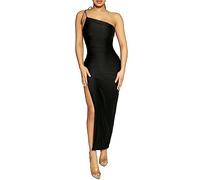 KOEMCY One Shoulder Kleid Damen Sommerkleid Asymmetrisch Bodycon Abendkleid Elegant Partykleid Cocktailkleid Schulterfrei Schlitz Maxikleid Hochzeitsgast Sexy Kleider Festlich