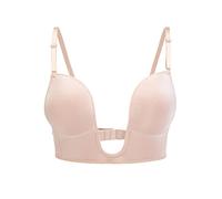 KOEMCY Rückenfreier BH für Damen Tief V-Ausschnitt Push up BH Sexy Lifting BH Ohne Bügel U Förmiger Rücken BH für Kleid Brautkleider (Beige,D)