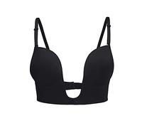 KOEMCY Rückenfreier BH für Damen Tief V-Ausschnitt Push up BH Sexy Lifting BH Ohne Bügel U Förmiger Rücken BH für Kleid Brautkleider (Schwarz,C)