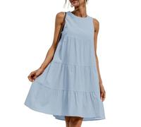 KOEMCY Sexy Ärmellos Kleid Damen Elegant Sommerkleid Damen LeinenkleidRundhalsausschnitt Leinen Kleider Bodycon Partykleid Abendkleid (Blau/L)