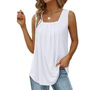 KOEMCY Tank Top Damen Ärmellos Quadratischer Ausschnitt Plissee Tops Sommer Elegant Basic Tops Trägertop Weste Oberteile Ärmelloses Shirt Sport Achselshirts Trägershirt