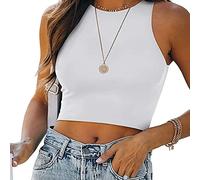 KOEMCY Tank Top Damen Ärmellos Rundhals Crop Basic Tops Sommer Elegant Trägertop Achselshirts Casual Shirt Sport Oberteile Weste Spaghettiträger Ärmelloses Trägershirt
