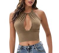 KOEMCY Tank Top Damen Neckholder Geripptes Crop Top Ärmellos Sommer Basic Tops Trägertop Elegant Spaghettiträger Shirt Halter Oberteile Achselshirts Trägershirt Weste