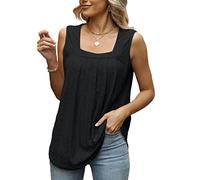KOEMCY Tank Top Damen Oberteile Ärmellose Square Neck Blusen Loose Hollow Out Weste Shirt Sommer (Schwarz, L)