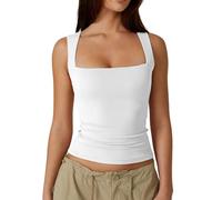 KOEMCY Tops Damen Eckigem Ausschnitt in Schmaler Passform Ärmelloses T-Shirt Crop Tank Top Sexy Baufreie Oberteile Leicht Fitness Sportweste Tops Slim Fit Shirts (Weiß XL)