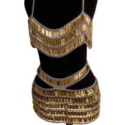 Körperkette, glitzernde Strasssteine, ärmelloses Crop Top, Rock, modische Bikinis, Körperschmuck, Festival, Party für Frauen und Mädchen, Strasskette