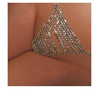Körperkette Luxus Kristall Körperkette Tanga Schmuck für Frauen Strass Taille Unterwäsche Kette Bauch Bikini Frauen und Mädchen (Metal Color : Silver Plated)