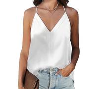 Koerye Damen Satin Cami Top Unterhemden Spaghettiträger Basic Top Blusentop Casual Shirt Träger Oberteile Ärmellose Camisole Elegant Tankshirt(Weiß,S)