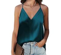 Koerye Damen Satin Cami Top Unterhemden Spaghettiträger Basic Top Blusentop Casual Shirt Träger Oberteile Ärmellose Camisole Elegant Tankshirt(Grün,M)