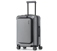 KOFA Munich Handgepäck Koffer, 55cm Hartschalen Trolley aus Polycarbonat mit Frontfach & Laptopfach, Cabin Reisekoffer, Rollkoffer Spinner Carry-on mit 4 Rollen und doppelte TSA Schloss 35L (Silber)